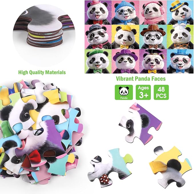 Jumbo Floor Puzzle for Kids,48 Piece Panda Jigsaw Puzzle Ages 3-8 | Panda Theme Animal Puzzle,Extra-thick Cardboard,Preschool Learning Toy,35x24 in Completed,Birthday Gift for Boys and Girls