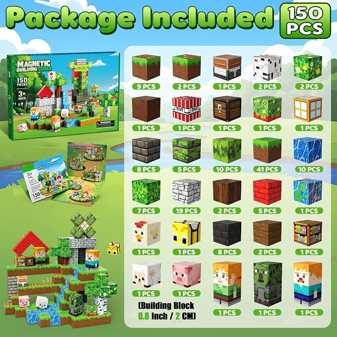 Magnetic Blocks, 150PCS Toys Building Cube Birthday Gifts for Kids | Magnetic Cubes, 0.8 inches Building Blocks, STEM Construction Toys Christmas Birthday Gifts for Kids Boys Girls
