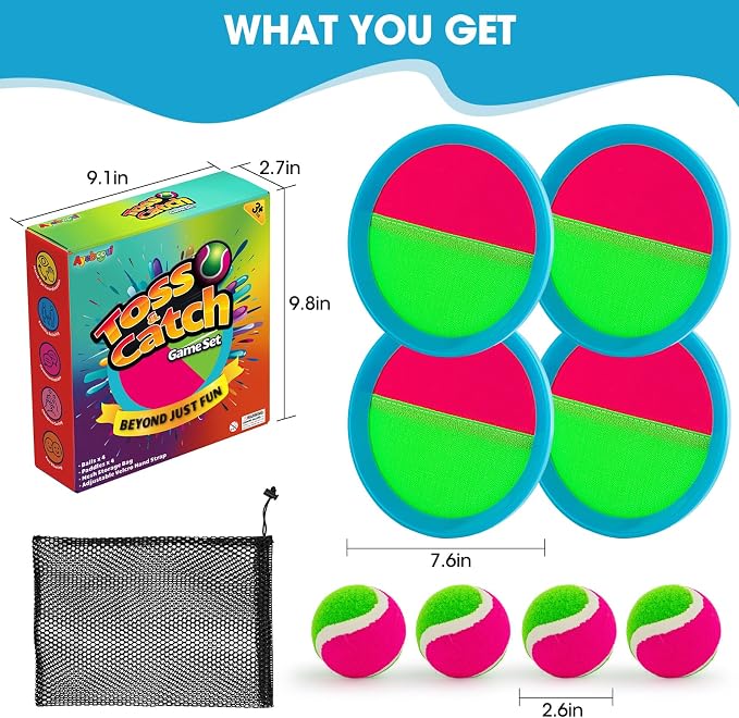 Toss and Catch Ball Set Boys Toys Outdoor Toys Yard Games Outside Games Beach Toys for Kids Ball and Catch Game with 4 Paddles and 4 Balls [Upgraded Version] | Water Resistant, Outdoor Beach Pool Yard Toys for Kids, Boys And Girls Ages 3-12, Birthday, ...