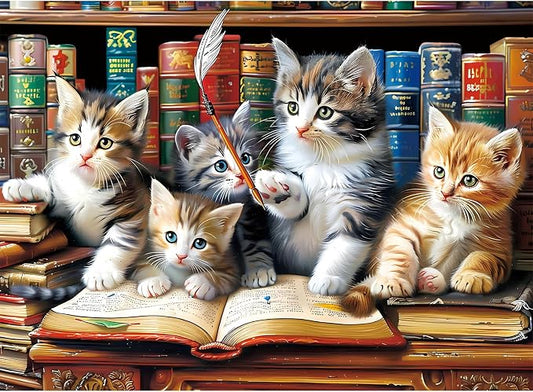 300 Piece Puzzle for Adults, Cats Library Jigsaw Puzzle | Funny Kitten Bookshelf Puzzles,Animal Pet Lover Challenging Puzzles for Friends Family Activity Game Nights Gifts, 20.5x15 in