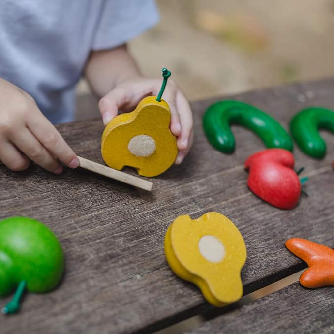 Plan Toys 3495 Wooden Toy, Wood | slicing, knife, tray, fruits and vegetables toys, pretend food, girls, boys, fine motor role play, social gift preschool
