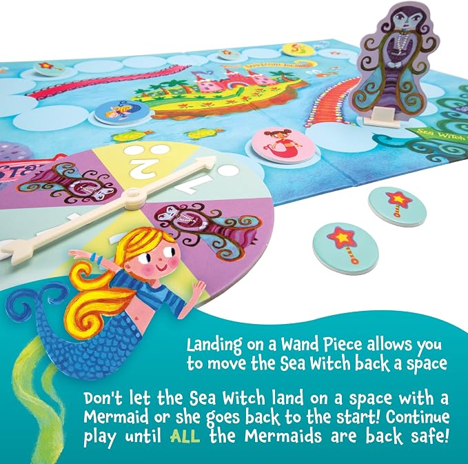 Peaceable Kingdom Mermaid Island Award Winning Cooperative Board Game for 2 to 6 Kids Ages 5+ | Award-winning cooperative game—collect the wands and free the mermaids before the sea witch wins. For 2-6 kids, ages 5+