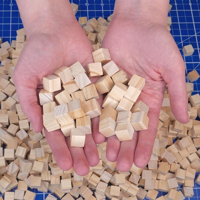 Wood Blocks, 200-Pack - Unfinished Wooden Cubes for STEM Crafts | 200 unfinished wood cubes for building, painting, and classroom STEM projects, sanded smooth
