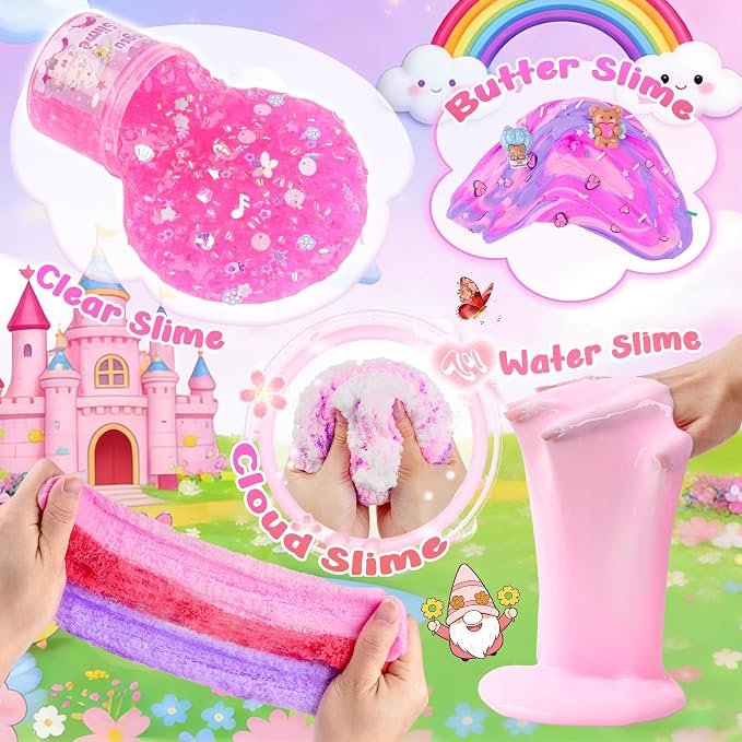 12-Pack Pink Slime Kit for Girls, Butter Cloud Squishy Party Favor Set | Goodie bag stuffers, Easter basket fillers, classroom prizes and sensory slime toys with clear slime for kids ages 4-10