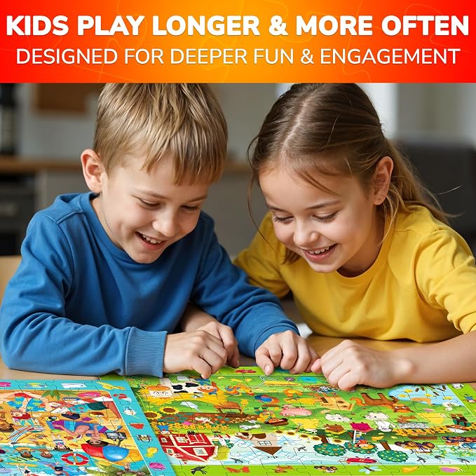 100 Piece Puzzles for Kids Ages 4-6 - 4 Jigsaw Kids Puzzles Ages 5-8 | Search and Find Artist-Crafted Illustrations with Daily Life, Hidden Objects - Educational Activity Puzzles for Kids Ages 4-8