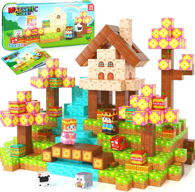 Mini Magnetic Blocks, Portable Building Cubes Travel Toys for Kids Ages 4-8 | STEM Construction Learning Set with Case for Toddlers, Build Mine Magnet World, Christmas Birthday Gift for Boys Girls 3-5