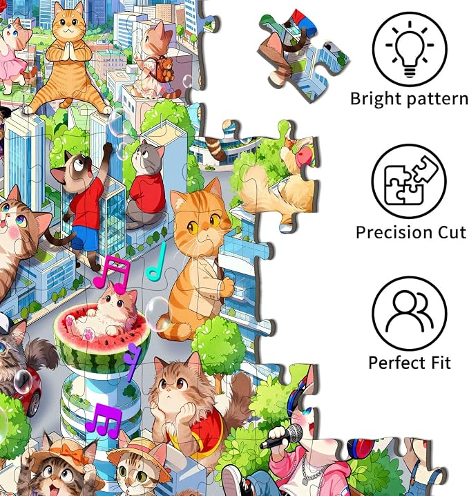 Puzzles for Kids Ages 6-8 8-10 - 200 Piece Puzzles - City Cats Puzzle | 200 Piece for Learning Educational Puzzles .Puzzles for 6 7 8 9 10 11 12 years old boys and girls.Learning Puzzle Toy