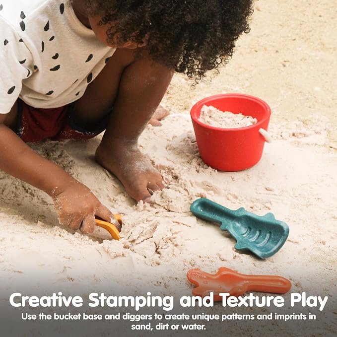 PlanToys® Sand Play Set Wooden Montessori Outdoor Sensory and Fine Motor Toy | Creative, Tactile and Imaginative Beach Learning Activity | Eco Friendly Sand Tools for Open Ended Play