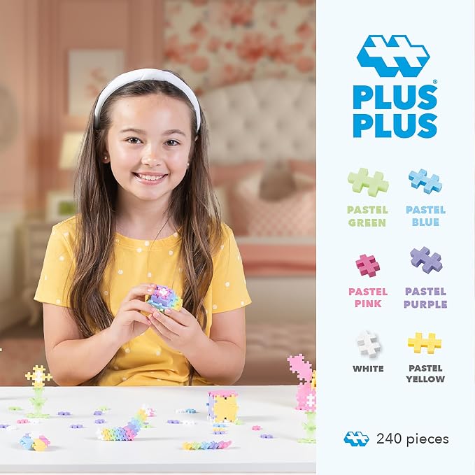 PLUS PLUS 240 Piece Pastel Mix - Mini Waffle Blocks, Classroom Must Haves | STEM Toys, Sensory Bin Filler, Autistic Kids Must Haves, Gifts for Boys & Girls, Christmas Stocking Stuffers for Kids