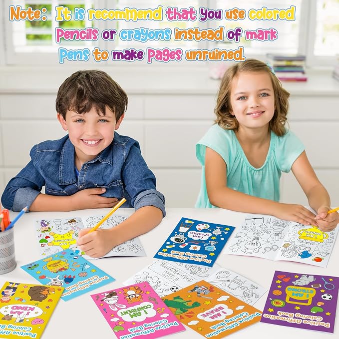 Dvbonike 48Pcs Positive Affirmation Coloring Books Motivational DIY Pages | Color-in Drawing Booklet, Promote Confidence Activity, Stress Relieving, Party Favor, School Supplies, Classroom Reward, Gift