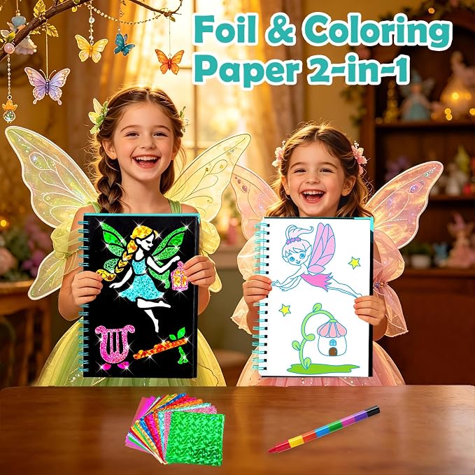 FUNNYB&G Foil Art Craft Kit for Kids, Sparkly Birthday Gift Toy for Girls | No Mess, Kids Ages 4-10 Create Sparkling Artwork, A Creative Gift for Birthdays, Holidays, Travel Activities,Screen-Free Fun