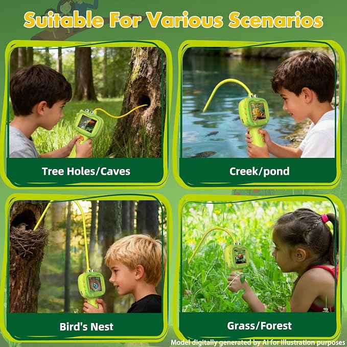 Kids Borescope Camera, STEM Learning Toy for 3+ Years Old Boys Girls | Back to School & Birthday Gift for Kids, Portable Outdoor Camping Exploration Toy with 8 LED Lights & 2.4‑Inch Screen