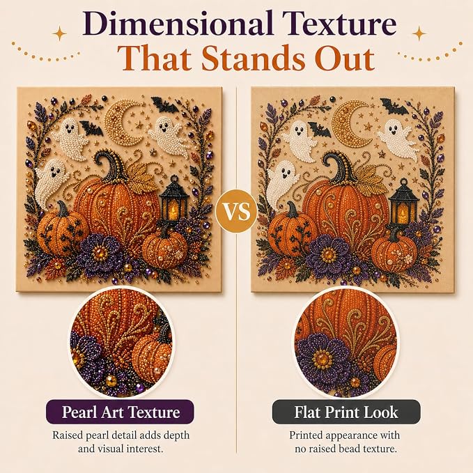 Halloween Pearl Art Kit for Adults, DIY Fall Craft (Pumpkin) | Create textured Halloween decor through a screen-free, beginner-friendly craft activity.