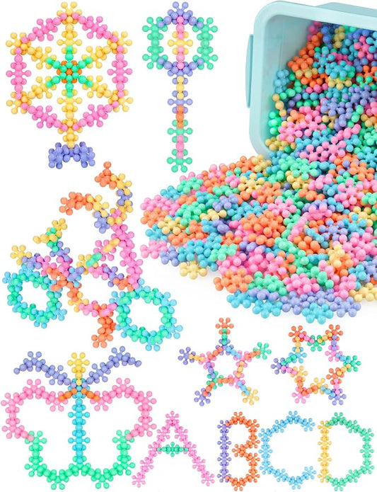 600PCS Building Blocks STEM Construction Toy, Macaron Colors | Interlocking Snowflake Discs in BPA-Free Plastic with Storage Case – Boosts Fine Motor Skills & Creative Play