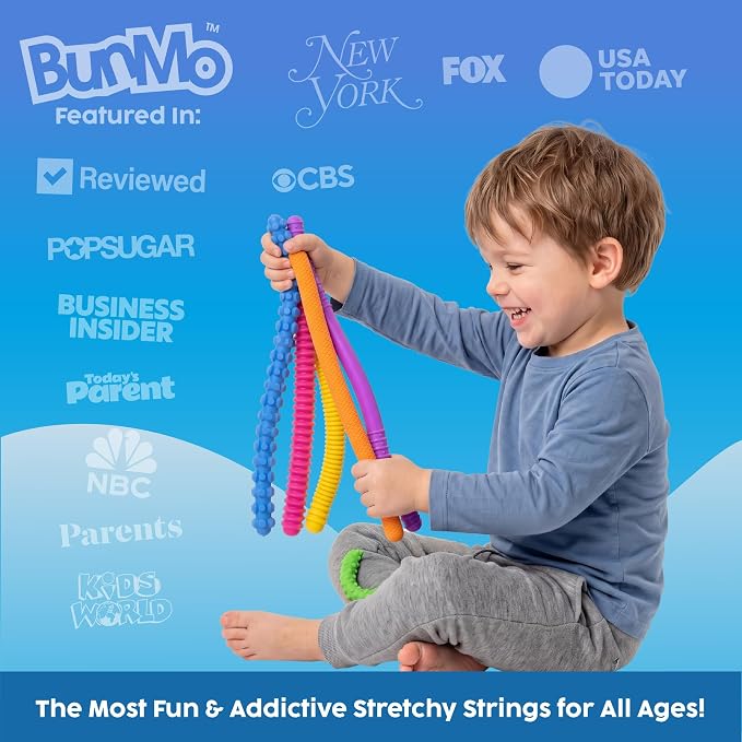BUNMO Silicone Sensory Toys – 6 Pack Fidget Worms Toy Set | Stretchy Noodles for Kids | Bright, Textured, Fun Stretchy String Noodles Fidget Toy for Tactile Play | Sensory Toys for Kids 5-7