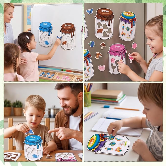 12Pcs Wooden Magnetic Color Sorting 72 Fridge Magnets for Kids | Refrigerator Magnets for Color Sorting Fine Motor Early Education Gifts