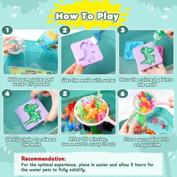 Aqua Fairy Water Gel Kit - Magic Water Elf Toy Kit - Water Pets - Dinosaurs DIY Squishy Maker Set - 12 Gels & 10 Molds - Make Your Own Squishies Sensory Toys - Water Toys - Gifts for Kids Ages 4+