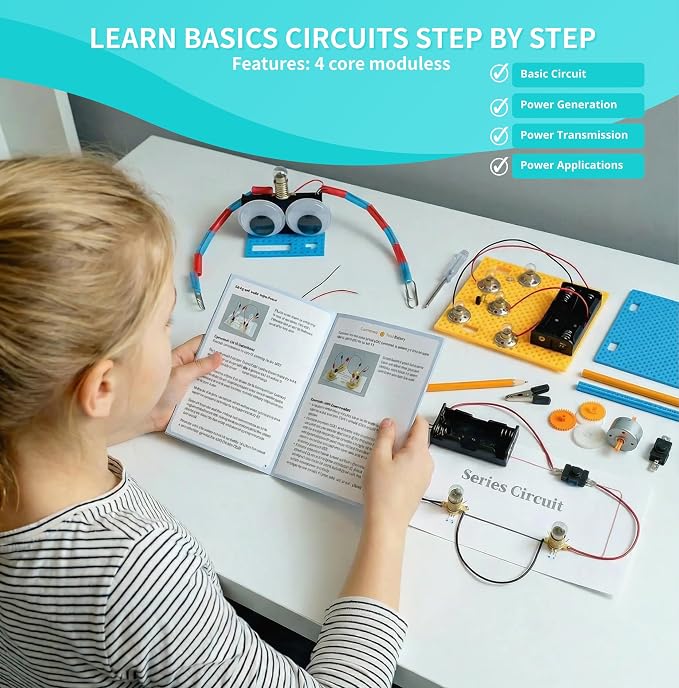 STEM Electric Circuit Kits - 8 Experiments in 7 Sets Science Circuit Kit Electricity for Students, Circuits Engineering Projects All in Electrical Educational Science Projects for Beginners
