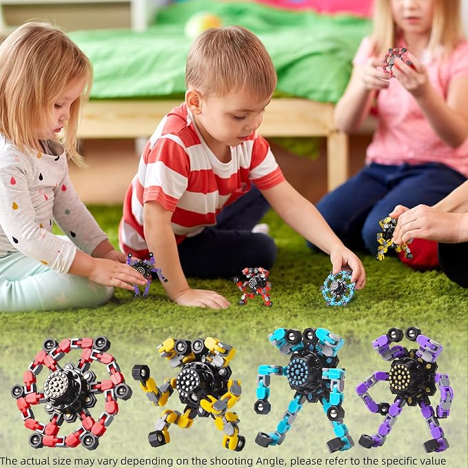 Transformable Fidget Spinners Toys 4 Pcs for Kids and Adults Stress Relief Sensory Toys for Boys and Girls Age 8-13 Fingertip Gyros Party Favors Birthday Gifts for Teens Road Trip Travel Toy