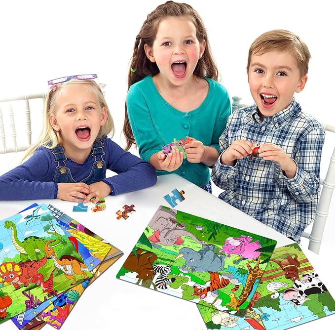 Puzzles for Kids Ages 4-6, 6 Pack 60 PCs Wooden Jigsaw Puzzles | Puzzles for Kids Ages 3-5, Preschool Educational Learning Toys, Birthday Gifts Set for Boys and Girls, Screen-Free Play