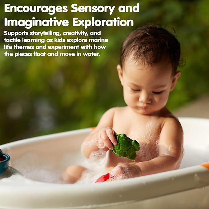 PlanToys® Sea Life Bath Set Wooden Montessori Water Play Kids Toy Ocean | wooden sea life bath set, montessori tactile water play, fine motor sensory exploration, cause effect learning, kids toy