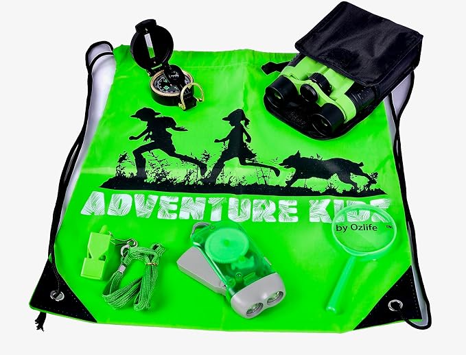 Adventure Kidz Outdoor Exploration Kit, Children’s Binoculars with Case, Flashlight, Compass, Whistle, Magnifying Glass, Backpack. Great Kids Gift Set for Camping, Hiking, STEM and Pretend Play | Binoculars, Flashlight, Compass, Fox Whistle, Magnifying...