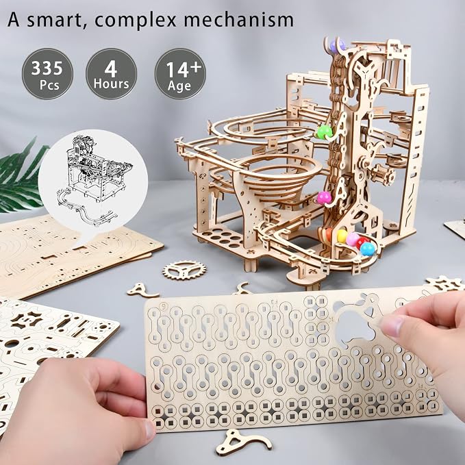 3D Wooden Puzzles Marble Run Chain Kit, Wood Creative Mechanical Puzzles Assembly Model Building Kits to Build for Adults & Kids, DIY Wooden Puzzle Hobbies Toys for Adults &Teens Gifts