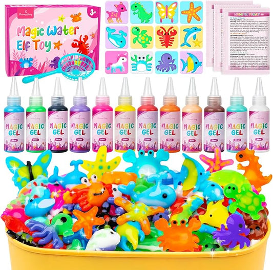 Magic Elf Toy, Aqua Fairy Water Gel Kit for Kids, Summer Party Favors Gifts | 12 Gels & 12 Molds - Water Pets Sensory Craft Kit - DIY Squishy Maker Set - Gifts for Boys & Girls Birthday Family School