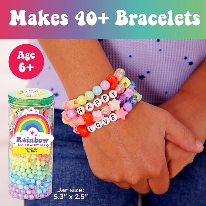 Creativity for Kids Rainbow Bead Jar Jewelry Making Kit: Makes 40+ Friendship Bracelets, DIY Crafts for Girls, Great Summer Activities for Kids (Ages 6+)