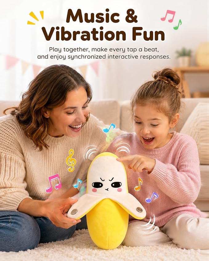 Musical Sensory Plush Toys,Touch Interactive Fruit Doll with Sounds | Magic Touch Soft Banana music toy, Dual Play Modes Educational Baby Toy, Parent-Child Birthday & Christmas Gift for Kids