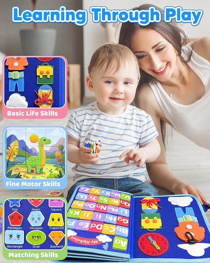Walenty Busy Board Montessori Toys for Toddler Boy Birthday Gifts | Busy Book for Toddlers, Learning Educational Toy, Airplane Car Travel Toy, Fine Motor Skills Sensory Toys, Toddler Activities
