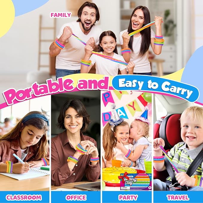 Sensory Toys Fidget Stretchy Strings: Fidget Toys Bracelet for Kids Calming - Adjustable Sensory Bracelet for Autism - Quiet Prizes Box Toys for Classroom 6 Pack