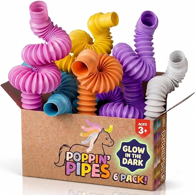 BUNMO Pop Tubes - Sensory Toys - Toddler Toys - Imaginative Play & Stimulating Creative Learning - Hours of Fun for Kids - Tons of Ways to Play - Non-Mouthable Toy 3+ - 6 Pack Medium
