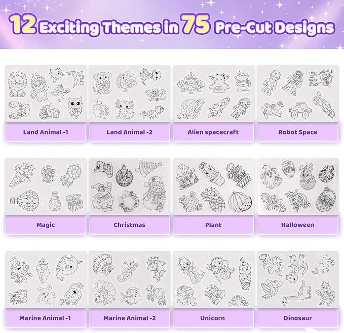 Funtopia 185pcs Shrinking Craft Kit for Kids, Glow in the Dark Keychain Kit | 75 Pre Cut Shrink Paper, Arts and Crafts for Kids Girl Ages 4 6 8 10 12, DIY Shrink Art Plastic Sheets with Charms, 12 Themes