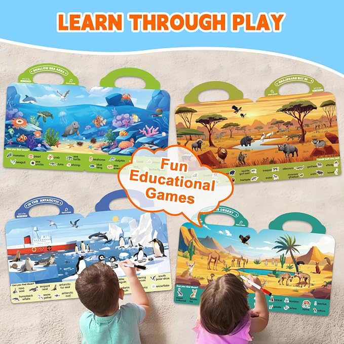 Search and Find Books for Kids 3-5, Reusable Preschool Learning Activities, Perfect Road Trip Car Airplane Games, Educational Toys, Busy Books for 3 4 5 6 Year Old Boys Girl Christmas Birthday Gifts
