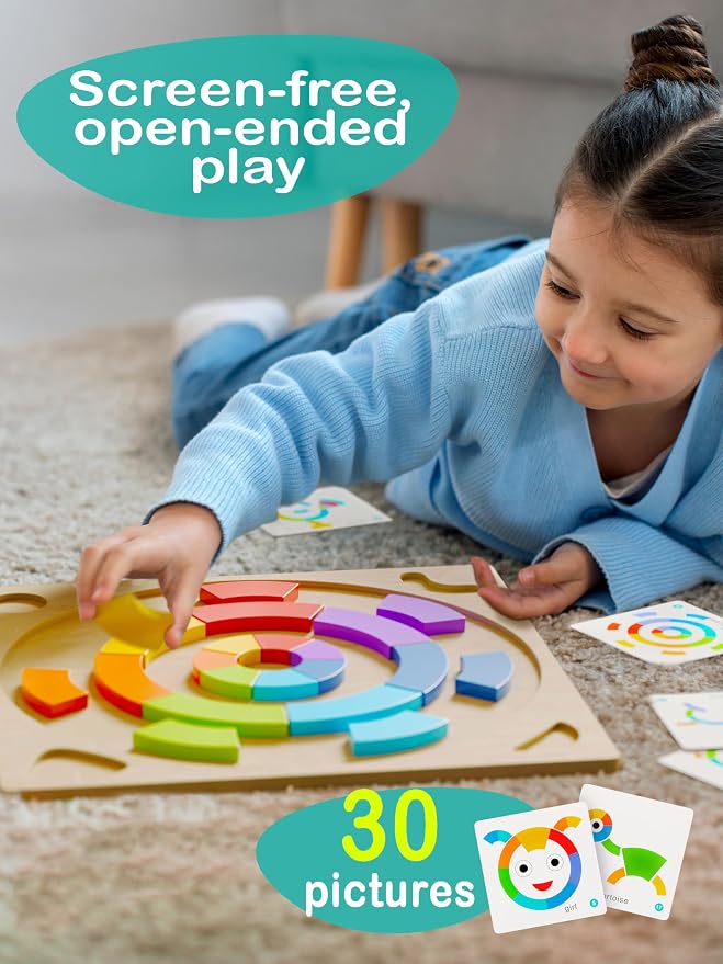 Montessori toys Wooden Pattern Blocks Tangrams for Kids 3-5 Years Old XL | Preschool Learning Activities, Color Sorting Stacking, Educational Games, Fine Motor Skills Development, baby girls and boys