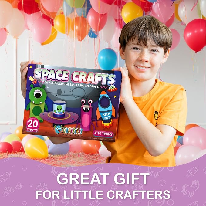 Craftikit® 20 Space Arts & Crafts for Kids - All-Inclusive Fun Toddler Craft Kit, Ages 3-10, Galaxy-Themed Activities