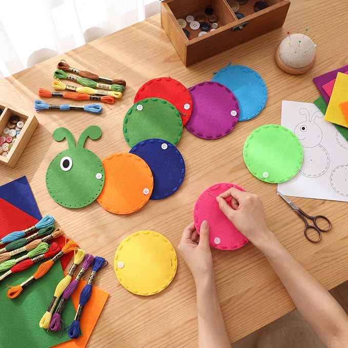 Fumete 19 Pcs Caterpillar Fuzzy Insect Lacing Card Set Felt Cartoon Fuzzy Insect Craft 10 Double Sided Sewing Card 9 Colorful Laces Funny Fine Motor Skill Supply for Educational Learning Activities