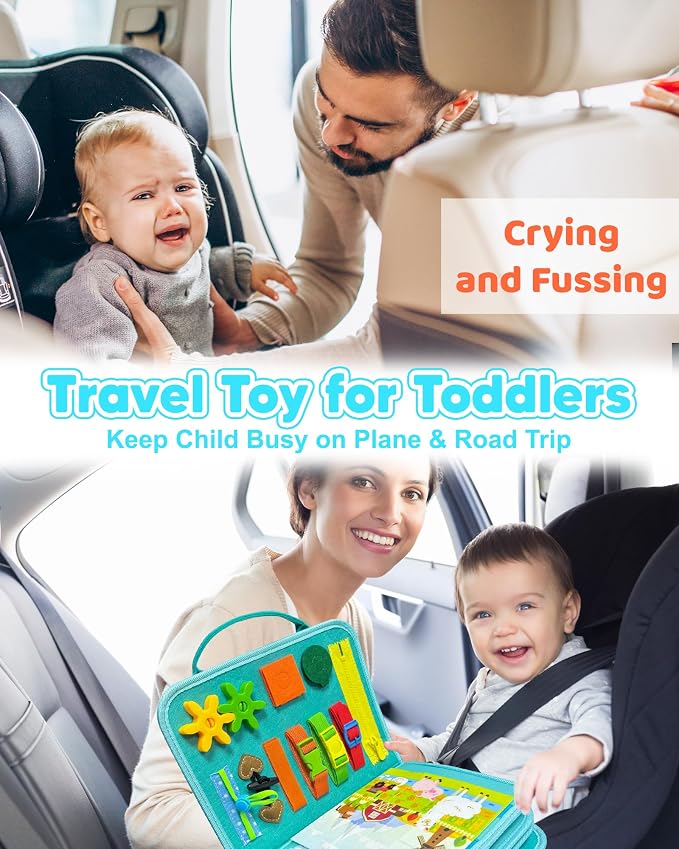 Walenty Busy Board Montessori Toys for Toddler Boy Girl Birthday Gifts | Busy Book for Toddlers, Learning Educational Toy, Airplane Car Travel Toy, Fine Motor Skills Sensory Toys, Toddler Activities