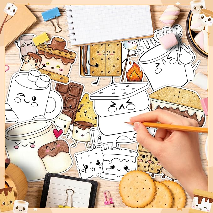 X1zuue 30Pcs Marshmallow Color Your Own Magnets Art Craft Kits for Kids | Campfire Camping Themed Marshmallow Blank Coloring Magnets for Bonfire Party School DIY Activities Fridge Whiteboard Decor