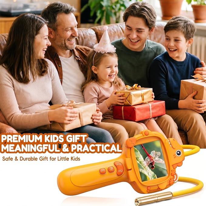 Kids Borescope Camera with Light-STEM Science Educational Toy for 3 4 5 6 7 8 Years Old Boys & Girls Birthday Gift-Discovery & Exploration Flexible Snake Scope Battery (Orange Dinosaur)