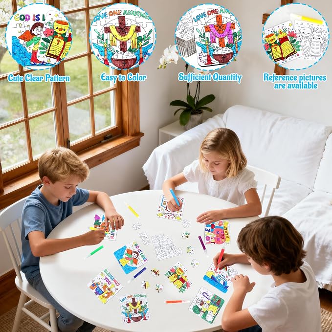 24 Sets Christian Sunday School Crafts for Kids Bulk, Religious VBS Craft Puzzle Activities Bible Jesus Loves DIY Arts Jigsaw for Classroom gifts, Back to School Party Favors, Coloring Games Supplies
