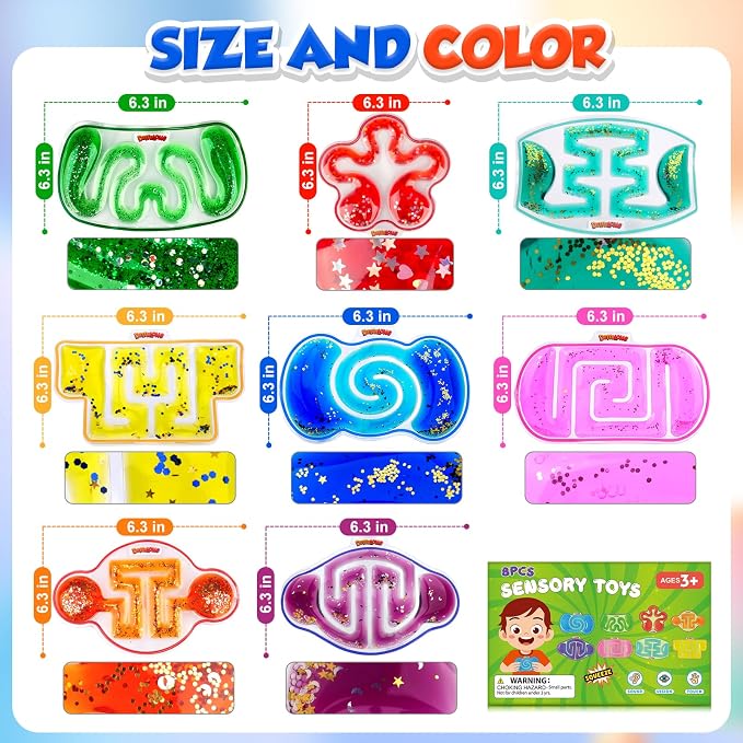 Squishy Sensory Toys for Kids - 8 Pack Fidget Toy Sensory Maze for Autism | Fun Fidgets for Student Classroom, Goodie Bags Stuffers