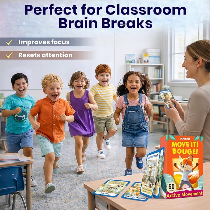 Active Movement Game for Kids Ages 6–8 - Educational Card Game | Animal-Themed Card Set with 50 Movement Tasks for Indoor and Outdoor Brain Breaks, Home and Classroom Activities