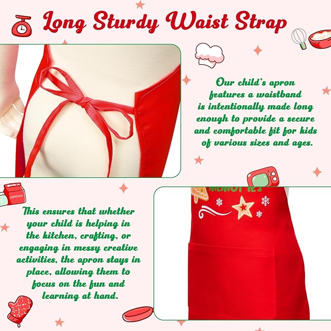 R HORSE 2 Pieces Christmas Kid Apron and Chef Hat Set, Pretend Play Toy | Xmas Red Adjustable Children Kitchen Apron, Ideal for Cooking, Baking, Painting, Birthday Christmas Gift