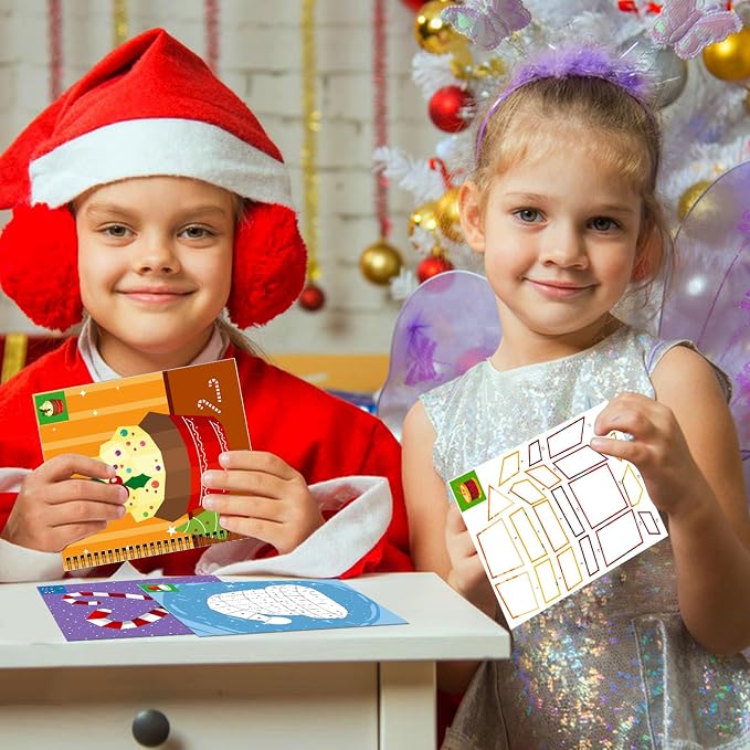 TBEEJ 2PCS Christmas’s Day Crafts for Kids Ages 4-8 Sticker Paint Books Gift Party Create 20 Pictures?Sticker Sheets are Separate?
