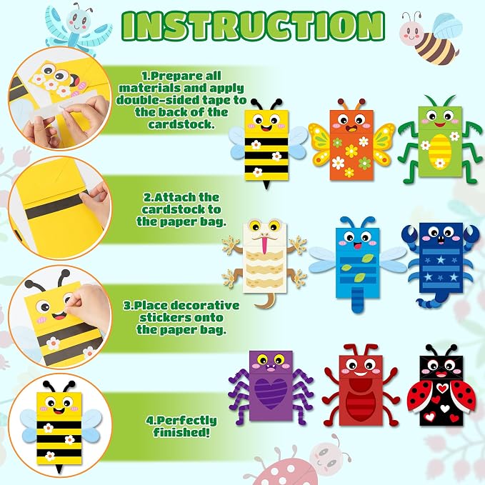 WATINC Hand Puppet Making Kit, Paper Sock Puppet Toys for Kids (Insects) | 9 Styles, Make Your Own Storytelling & Role Play Crafts, Creative Group Activity, Party Favors & Gifts for Kids Ages 4-8