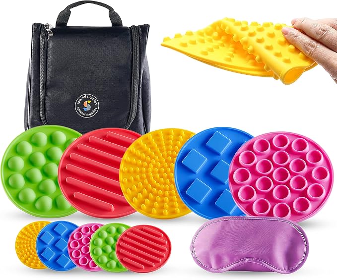 Special Supplies Matching Game Sensory Discs, 5 Sets, Tactile Stimulation for Kids, Supports Autistic and Processing Challenges, Calming and Stimulating Early Learning Play, Eye Mask Included