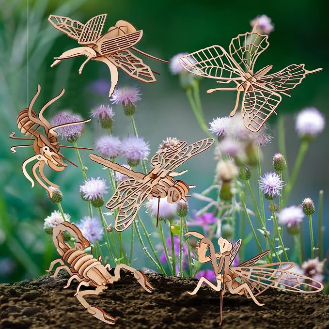 calary 3D Wooden Puzzle Simulation Animal Dinosaur Assembly DIY Model Toy for Kids and Adults,Set of 6