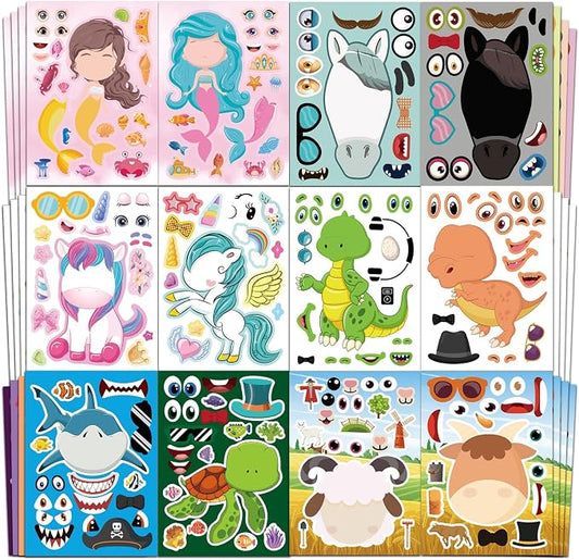 36 Make-a-Face Sticker Sheets for Kids | Mix 'n Match Animal Sticker Crafts with 6 Themes for Party Favors, Goodie Bag Stuffers & Classroom Activities